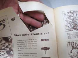 Lasten Maailma 1954 nr 9, tehtäviä, tarinoita, sarjakuvia, päätoimittaja Markus Rautio, kuvituksia mm. Maija Karma, takasivu lukujärjestys