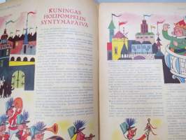 Lasten Maailma 1954 nr 5, tehtäviä, tarinoita, sarjakuvia, päätoimittaja Markus Rautio, kuvituksia mm. Maija Karma, takasivu &quot;Sininen ruudukko&quot;