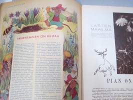 Lasten Maailma 1954 nr 5, tehtäviä, tarinoita, sarjakuvia, päätoimittaja Markus Rautio, kuvituksia mm. Maija Karma, takasivu &quot;Sininen ruudukko&quot;