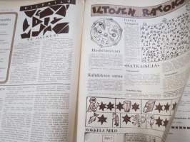 Lasten Maailma 1954 nr 5, tehtäviä, tarinoita, sarjakuvia, päätoimittaja Markus Rautio, kuvituksia mm. Maija Karma, takasivu &quot;Sininen ruudukko&quot;