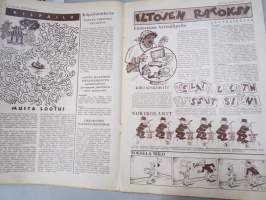Lasten Maailma 1954 nr 5, tehtäviä, tarinoita, sarjakuvia, päätoimittaja Markus Rautio, kuvituksia mm. Maija Karma, takasivu &quot;Pikkaraisen paperinukke-perhe&quot;