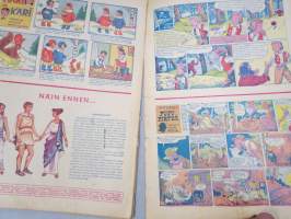 Lasten Maailma 1954 nr 5, tehtäviä, tarinoita, sarjakuvia, päätoimittaja Markus Rautio, kuvituksia mm. Maija Karma, takasivu &quot;Pikkaraisen paperinukke-perhe&quot;