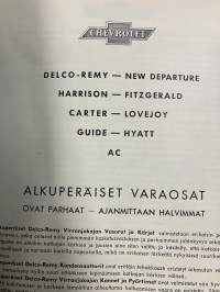 Chevrolet - alkuperäisiä varaosia - Delco-Remy, Harrison, Carter, Guide, Hyatt, New Departure, Fitzgerald, Lovejoy, Hyatt, AC -alkuperäinen Hedengren-luettelo 1938