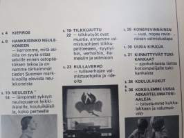 Omin Käsin 1971 nr 3, Hankkisinko neulekoneen, Sisustusideoita, Neuleita, Tilkkujuttu, Rullaverho, Leena Tulokas, Punainen sohva, Koululaukut, ym.