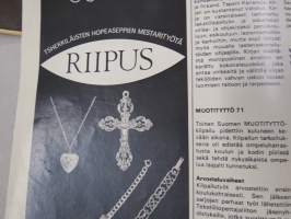 Omin Käsin 1971 nr 3, Hankkisinko neulekoneen, Sisustusideoita, Neuleita, Tilkkujuttu, Rullaverho, Leena Tulokas, Punainen sohva, Koululaukut, ym.