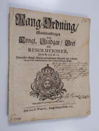 Rang-Ordning, Sammandragen Utur Kongl. Stadgar, Bref och Resolutioner, Från år 1696 til 1713