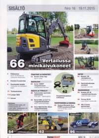 Koneviesti 16/2015. Mukana vertailussa minikaivukoneet. Nivelaurat, siipikauhat.