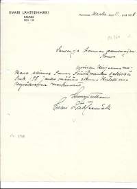 Iivari Lähteenmäki  nimikirjoitus - firmalomake   1938