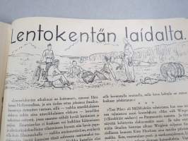 Maanpuolustusnuoriso 1938 nr 7, Kansikuva AISY Viipurin kevätmessuilla (huomaa isopyörä rekvisiittana), Erkki Kukkonen hautajaisselsotus, Lentokentän laidalta
