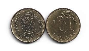 10  markkaa  1961 kapea  1