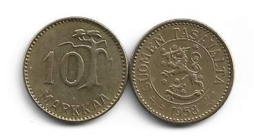 10  markkaa  1958 kapea 1