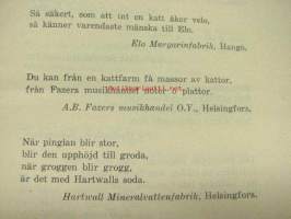 Spex, Spex, Spex... -hupinäytelmän &quot;käsikirjoitus&quot; sekä mainoskirjoitelmia (mm. Tammisaaren Panomon Brown Stout mainosmerkki kanteen liimattuna)