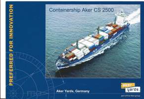 Containership Aker CS 2500     - laivaesite A5 koko  tekniset tiedot takana