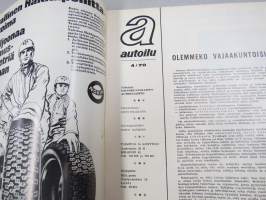 Autoilu 1970 nr 4 - Valtakunnallinen Autoiluliitto ry jäsenlehti, Opel Ascona 16, Esso 50-vuotias, Ajokki  teräskoreja 20 vuotta, Toyota airbag herättää huomiota...