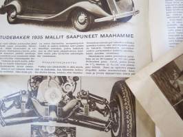 Automies 1935 nr 3 -Korpivaara &amp; Halla Oy asiakaslehti, Studebaker johtaa laatuvaunujen myyntiä vm. 1935, Mainostuksesta, &quot;Linjamiehiä&quot; Berliinin Autonäyttelyssä...