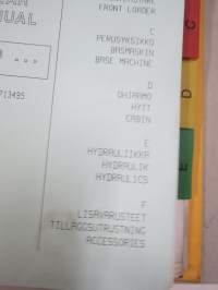 Lännen 880 C kaivinkone numerosta 8890751 ja eteenpäin -Käyttöohjekirja / Huolto-ohjekirja + varaosat / reservdelar / spare parts -alkuperäinen varaosaluettelo