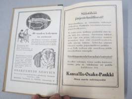 Kotilieden kalenteri 1928 (Kotiliesi), kalenteri tietoja, runsaasti artikkeleita, Rasvakysymys keittiössä, Kotivoin valmistus, Kotikutoiset miesten pukukankaat...