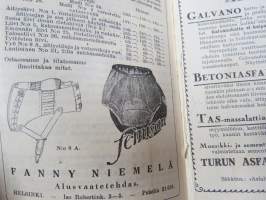Kotilieden kalenteri 1928 (Kotiliesi), kalenteri tietoja, runsaasti artikkeleita, Rasvakysymys keittiössä, Kotivoin valmistus, Kotikutoiset miesten pukukankaat...