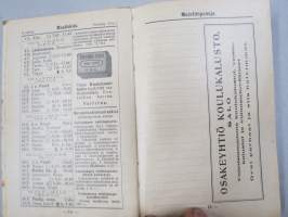 Kansakoulukalenteri 1930, mainoksia, ammattitietoa, artikkeleita, sisältää myös matrikkelin virassa / toimessa olevista opettajista