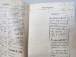 Kansakoulukalenteri 1930, mainoksia, ammattitietoa, artikkeleita, sisältää myös matrikkelin virassa / toimessa olevista opettajista