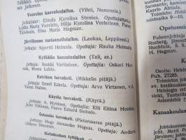 Kansakoulukalenteri 1930, mainoksia, ammattitietoa, artikkeleita, sisältää myös matrikkelin virassa / toimessa olevista opettajista