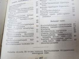 Kansakoulukalenteri 1930, mainoksia, ammattitietoa, artikkeleita, sisältää myös matrikkelin virassa / toimessa olevista opettajista