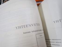 Kunnan Talousarvio - vuonna 1942 painettu kirja, johon on voitu valmistella kunnan talousarviota silloisten luokkien ja momenttien mukaan