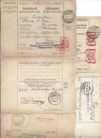 Kotimaisen paketin osoitekortti 1927.30 yht 5 kpl erä