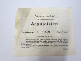 Suomen Laulu arpajaiset nr 31669 -arpalippu