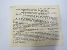 Mikkelin Yhteiskoulu 1914 arpajaiset nr 45118 -arpalippu