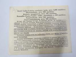 Mikkelin Yhteiskoulu 1914 arpajaiset nr 45170 -arpalippu