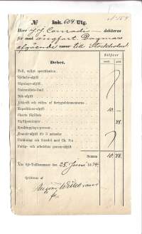 Herr Kapten Conradi Ångfartyy  Dagmar Åbo Sjö-Tullkammare  - kuitti Åbo . 1874 till Stockholm    - firmalomake