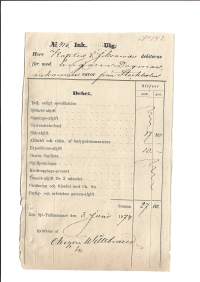 Herr Kapten Conradi Ångfartyy  Dagmar Åbo Sjö-Tullkammare  - kuitti Åbo . 1874 från  Stockholm    - firmalomake