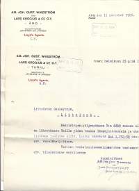 Joh Gusta Wikeström ja Lars Krogius &amp; Co Turku 1926  firmalomake 2 kpl erä