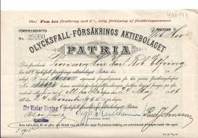 Patria Olycksfall-Försäkrings Ab 1906, firmalomake förnvelsevitto Agentur Victor Hoving