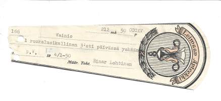Loimaan Apteekki  resepti  signatuuri 1950