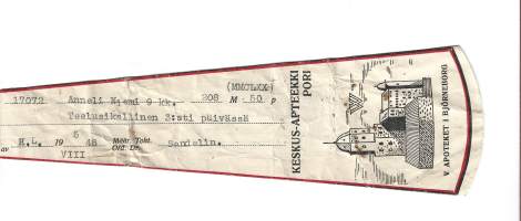 Keskus-Apteekki Pori   resepti  signatuuri 1948