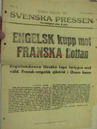 Svenska Pressen 4.6.1940 lisälehti &quot;Engelsk kupp mot FRANSKA flottan&quot;