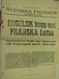Svenska Pressen 4.6.1940 lisälehti &quot;Engelsk kupp mot FRANSKA flottan&quot;