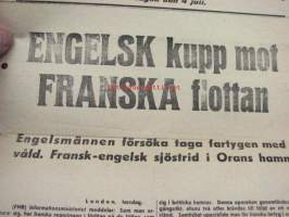 Svenska Pressen 4.6.1940 lisälehti &quot;Engelsk kupp mot FRANSKA flottan&quot;
