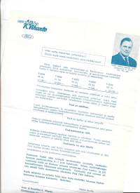 Auto ja Koneliike K Vihanto Loimaa - Ford auto ja traktori mainoskirje  1972