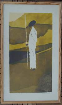 Signeerattu serigrafia &quot;Paimentolainen&quot;  Ponoa - 75 kehystetty 65x37 cm
