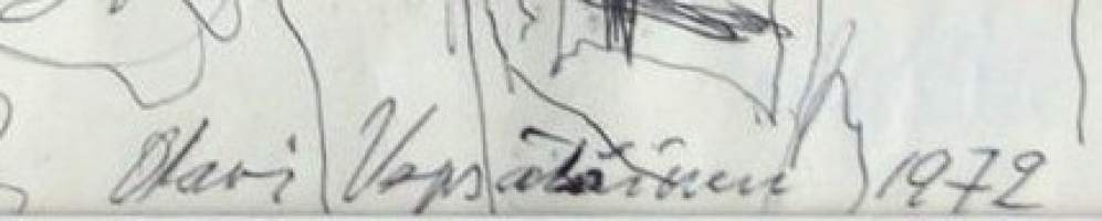 Olavi Vepsäläinen, &quot;Amerikansuomalainen&quot; tussipiirros sign 1972 kehystetty 50x40 cm