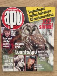 Apu 1995 nr 5 - Suomalaiset vallan kahvassa EU-parlamentissa, Sinikka Heinin elämä, Mukana upea luontoapu, Regina Linnanheimon lumo ei haihdu, ym.