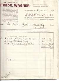 Fredr. Wagner Ab Helsingfors 1914 firmalomake