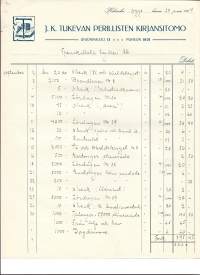 J K Tukevan Perillisten Kirjansitomo  1914 firmalomake