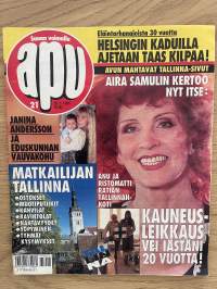 Apu 1995 nr 21 - Eläintarhanajoista 30 vuotta, Avun mahtavat Tallinna-sivut, Anu ja Ristomatti Ratian Tallinnan koti, Janina Andersson ja eduskunnan vauvakoulu, ym.