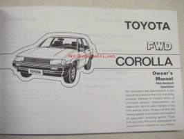 Toyota Corolla FWD -owner´s manual -käyttöohjeikrja englanniksi