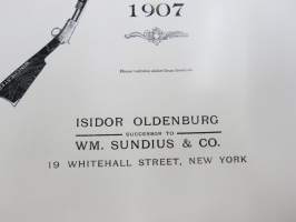 Isodor Oldenburg, New York - Kuvitettu hintaluettelo 1907, suomenkiel., koruja, kelloja, soittimia, fonograafeja - puhumakoneita, aseita (Winchester), työkaluja, ym.