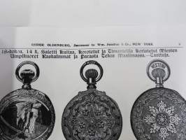 Isodor Oldenburg, New York - Kuvitettu hintaluettelo 1907, suomenkiel., koruja, kelloja, soittimia, fonograafeja - puhumakoneita, aseita (Winchester), työkaluja, ym.